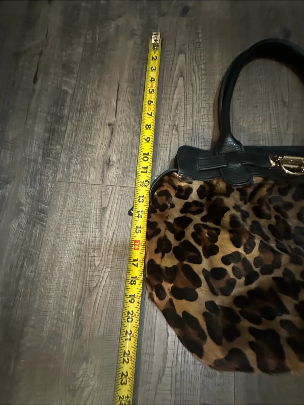 Leopard Print Faux Fur Tote with Black Trim